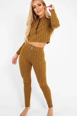 Rebellious Fashion Mustard Marl Hooded Loungewear Set - Olevia
