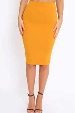 Rebellious Fashion Mustard Midi Bodycon Skirt - Tiffy