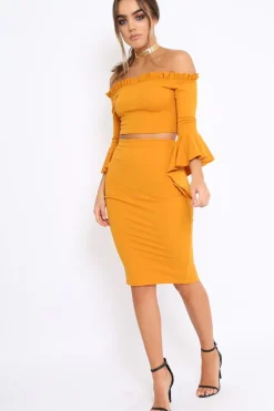 Rebellious Fashion Mustard Midi Bodycon Skirt - Tiffy