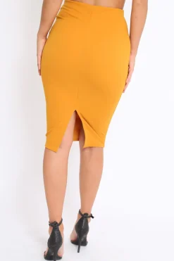 Rebellious Fashion Mustard Midi Bodycon Skirt - Tiffy
