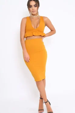 Rebellious Fashion Mustard Midi Bodycon Skirt - Tiffy