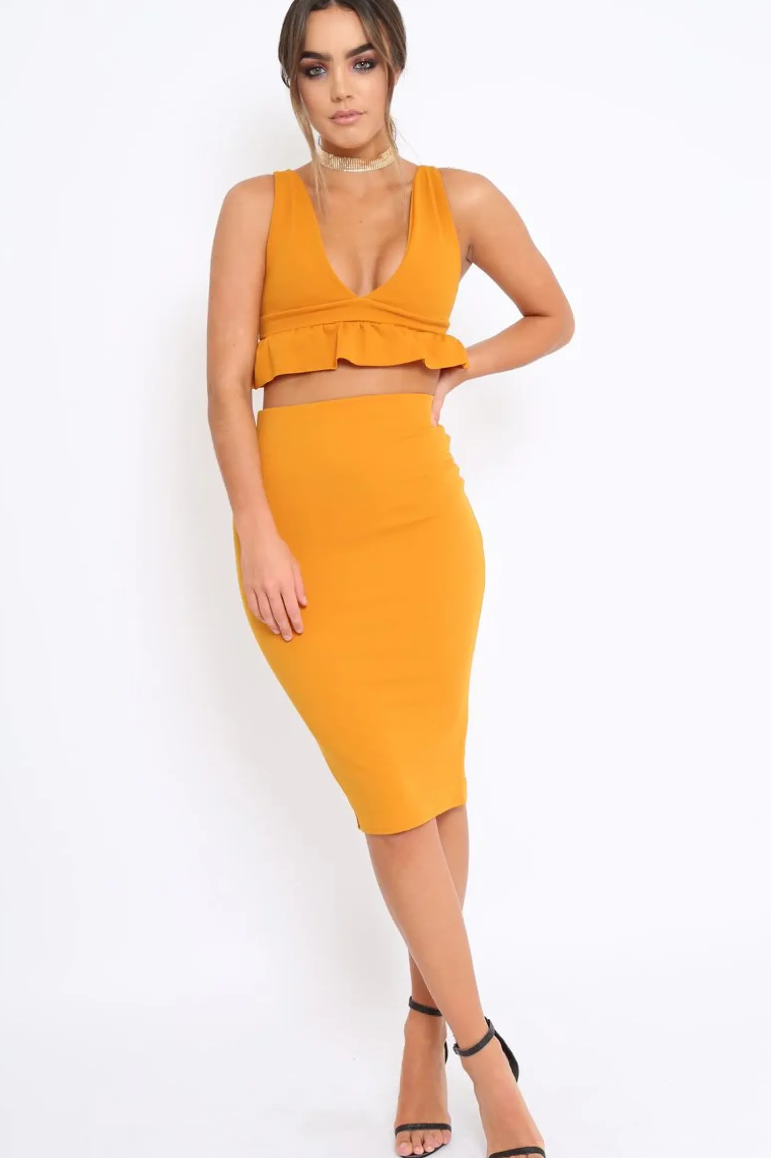 Rebellious Fashion Mustard Midi Bodycon Skirt - Tiffy