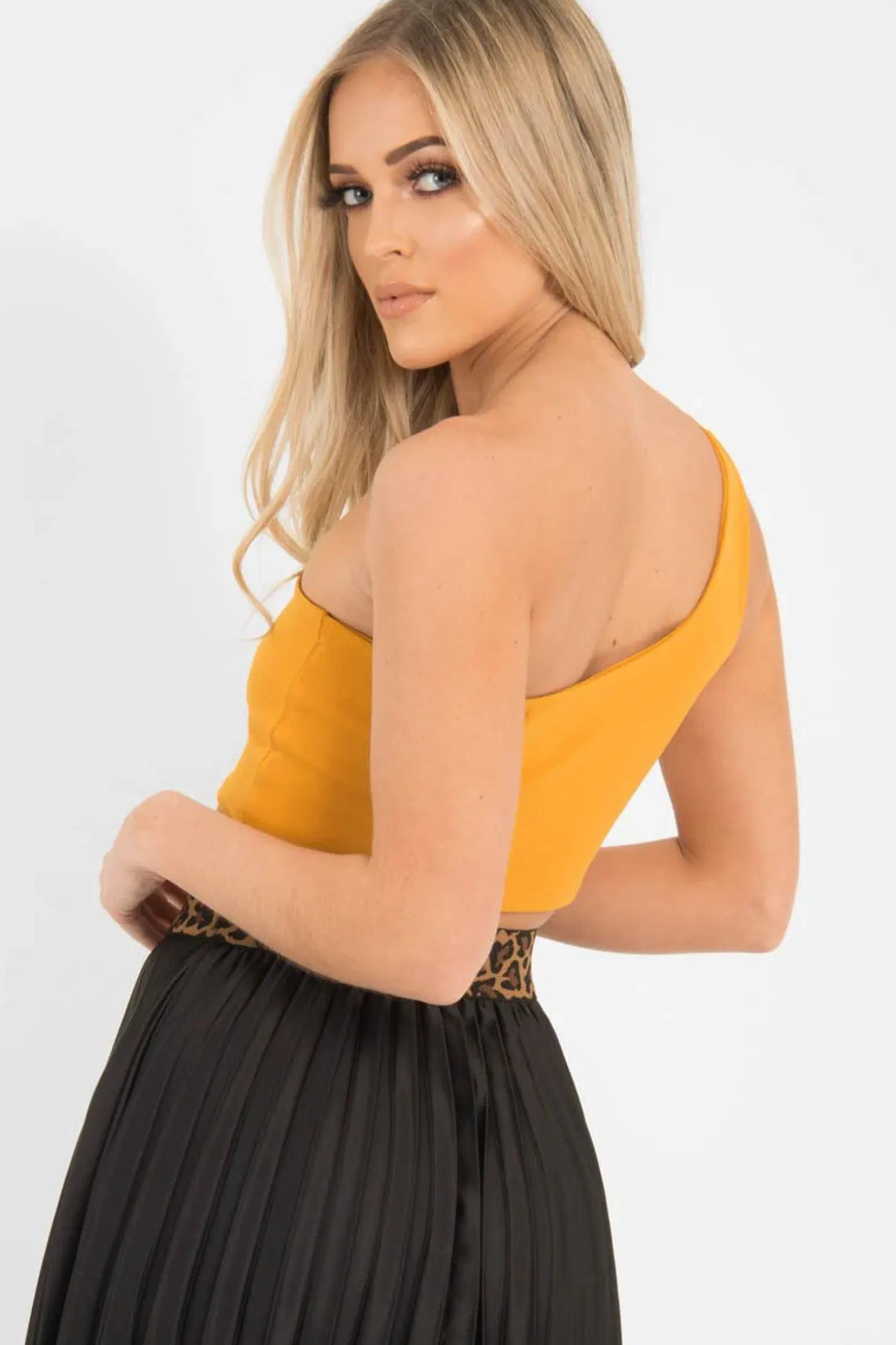 Rebellious Fashion Mustard One Shouldered Crop Top - Kamri