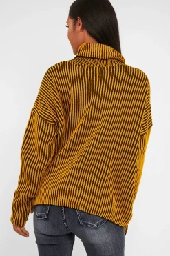 Rebellious Fashion Mustard Ottoman Rib Roll Neck Jumper - Renee