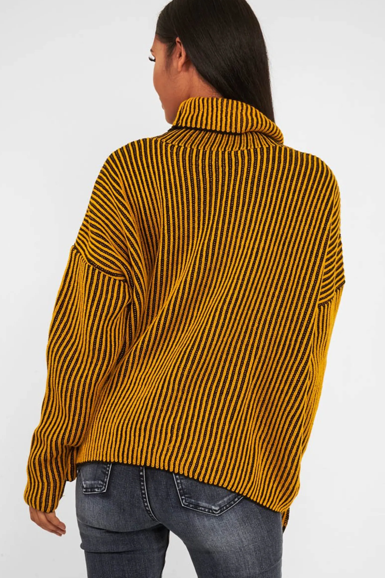 Rebellious Fashion Mustard Ottoman Rib Roll Neck Jumper - Renee