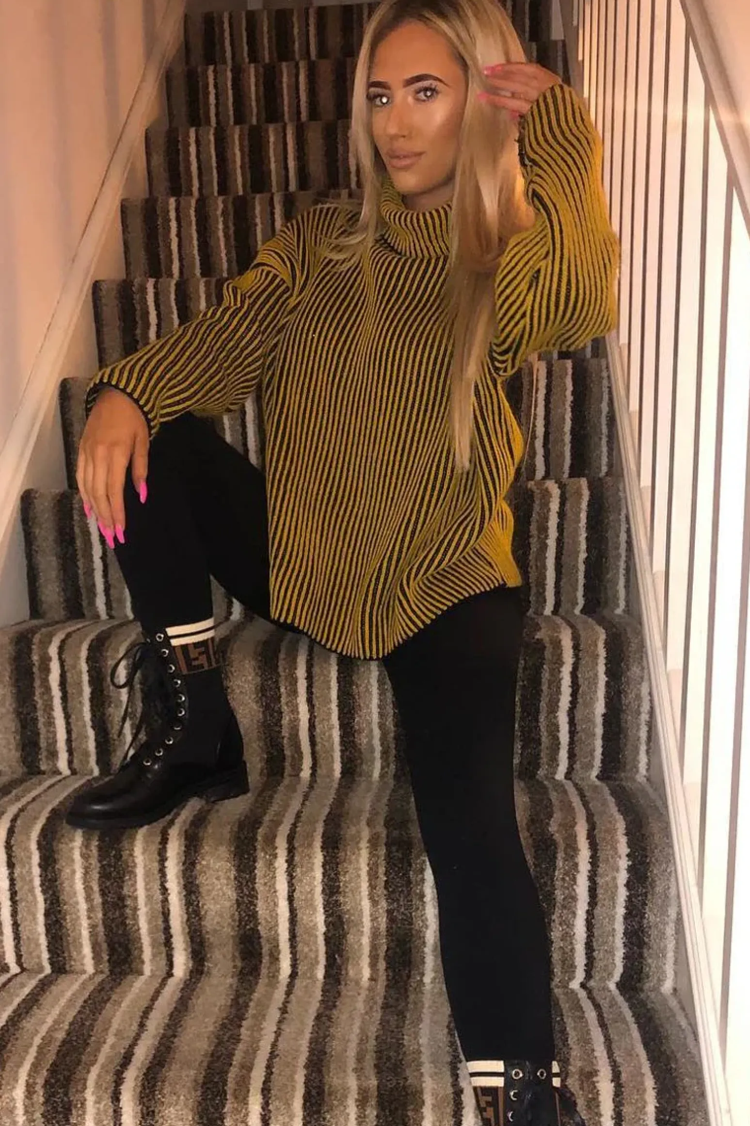 Rebellious Fashion Mustard Ottoman Rib Roll Neck Jumper - Renee