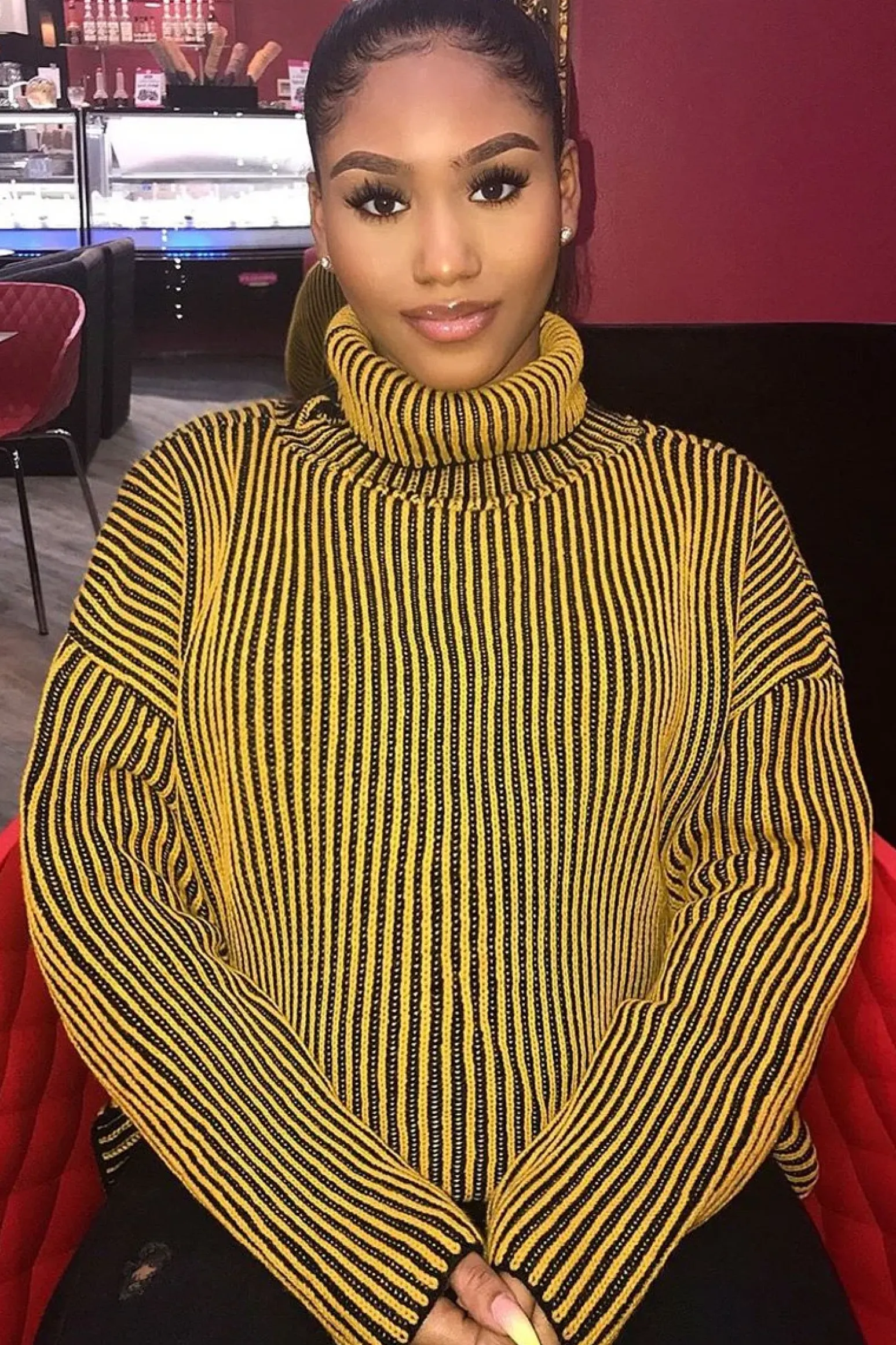 Rebellious Fashion Mustard Ottoman Rib Roll Neck Jumper - Renee