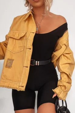 Rebellious Fashion Mustard Oversized Denim Jacket - Aavya