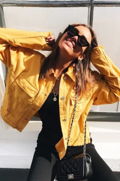 Rebellious Fashion Mustard Oversized Denim Jacket - Aavya