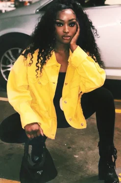 Rebellious Fashion Mustard Oversized Denim Jacket - Aavya