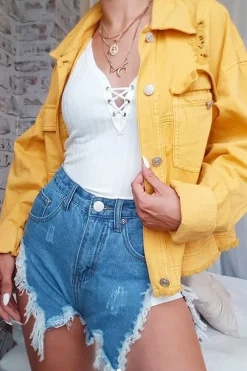 Rebellious Fashion Mustard Oversized Denim Jacket - Aavya