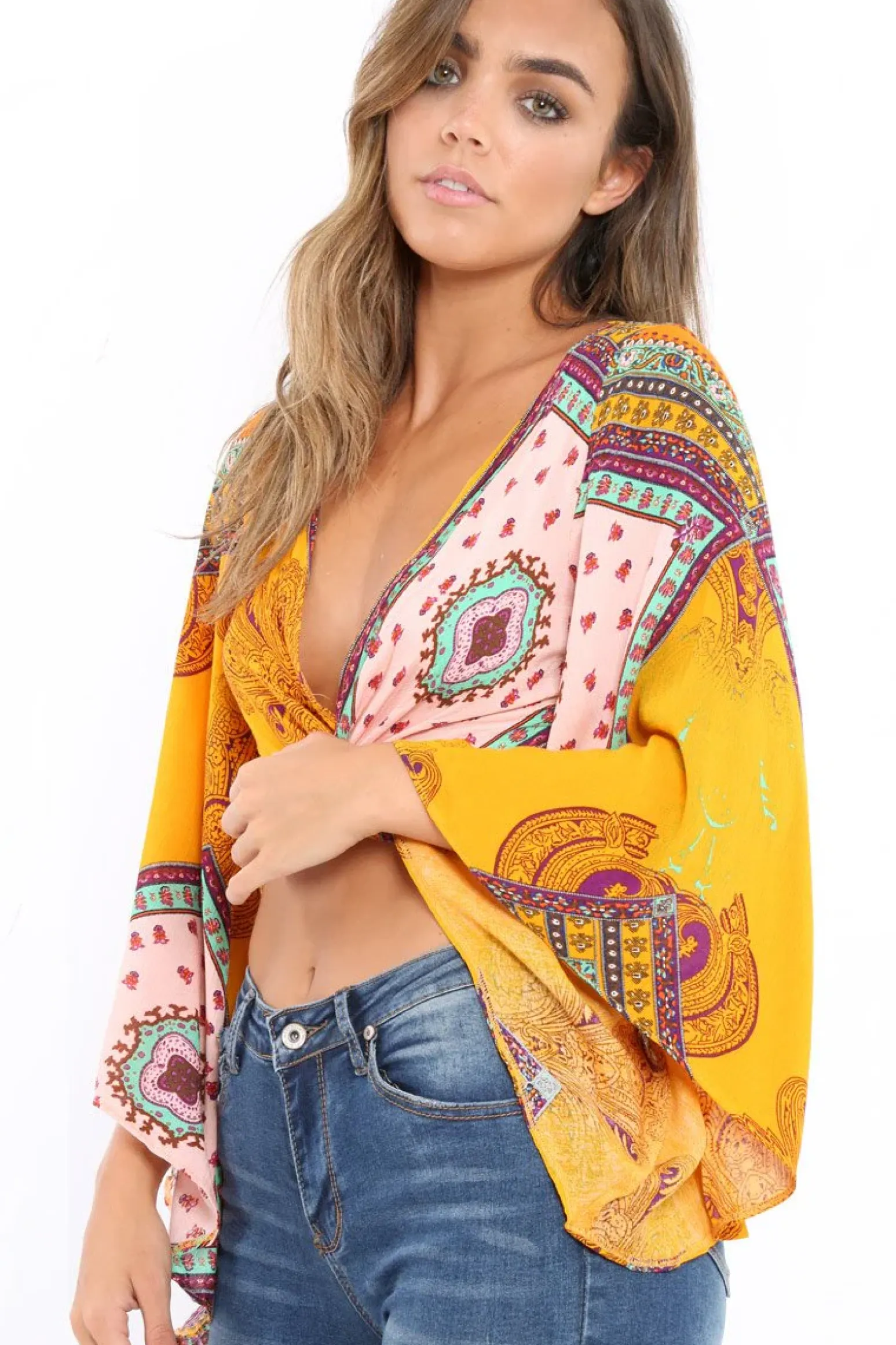 Rebellious Fashion Mustard Paisley Crop Top - Tazmin
