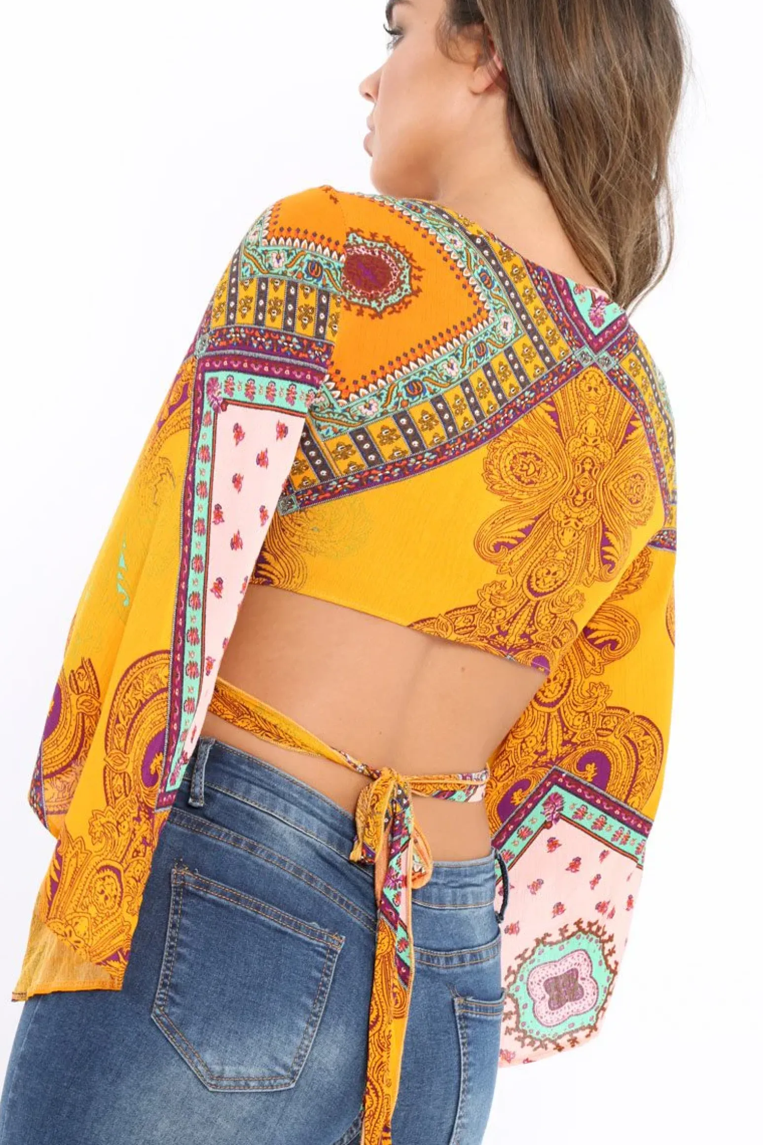 Rebellious Fashion Mustard Paisley Crop Top - Tazmin