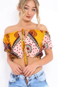 Rebellious Fashion Mustard Paisley Print Crop Top - Jada