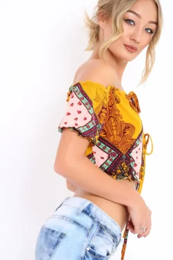 Rebellious Fashion Mustard Paisley Print Crop Top - Jada