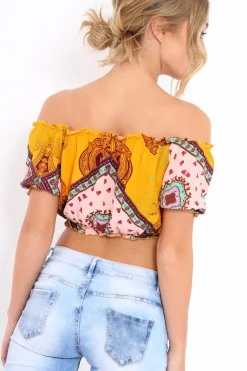 Rebellious Fashion Mustard Paisley Print Crop Top - Jada