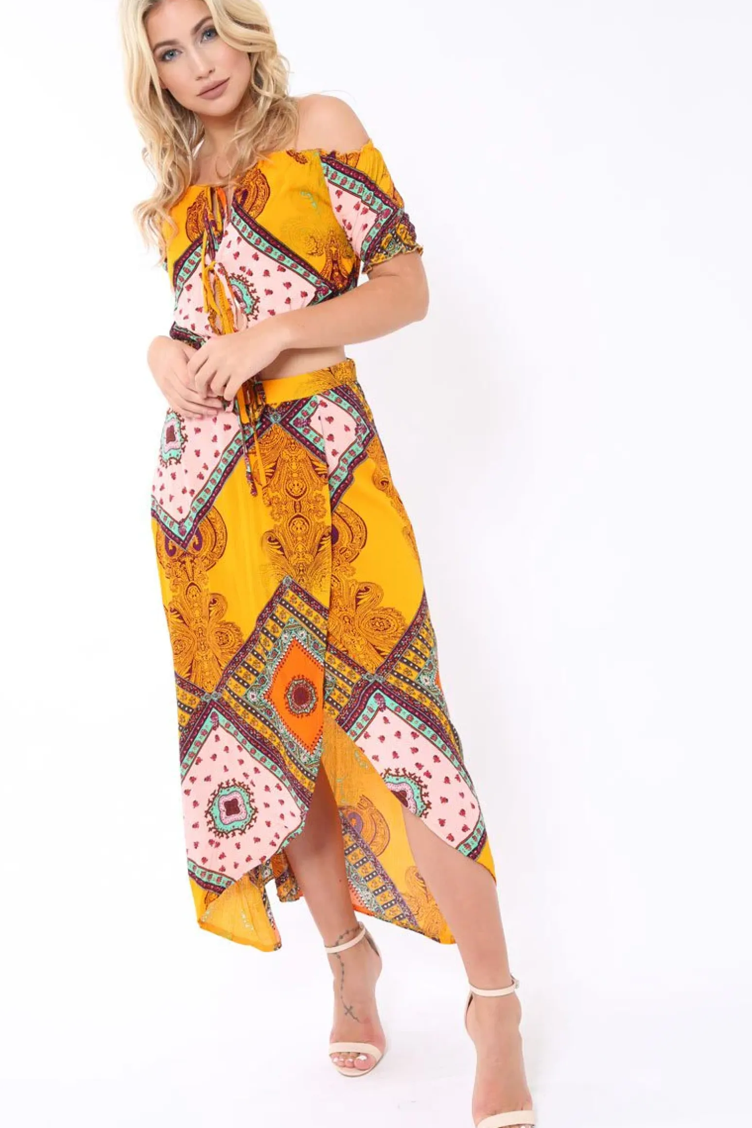Rebellious Fashion Mustard Paisley Print Skirt - Jada