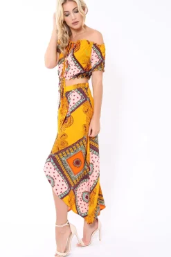 Rebellious Fashion Mustard Paisley Print Skirt - Jada