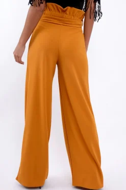 Rebellious Fashion Mustard Paper Bag Tie Waist Wide Leg Trousers - Kennedy