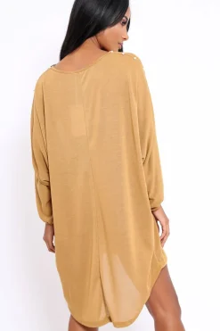 Rebellious Fashion Mustard Pearl Detail Jumper Dress - Ammi