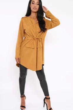 Rebellious Fashion Mustard Pearl Detail Slouchy Jacket - Kylie