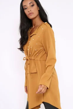 Rebellious Fashion Mustard Pearl Detail Slouchy Jacket - Kylie