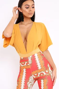 Rebellious Fashion Mustard Plunge Bodysuit - Florence