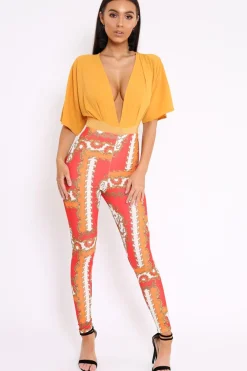 Rebellious Fashion Mustard Plunge Bodysuit - Florence