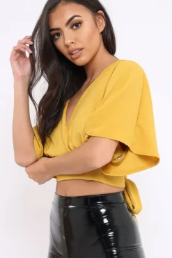 Rebellious Fashion Mustard Plunge Crop Top - Suzanne