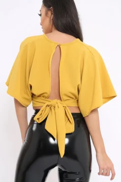Rebellious Fashion Mustard Plunge Crop Top - Suzanne