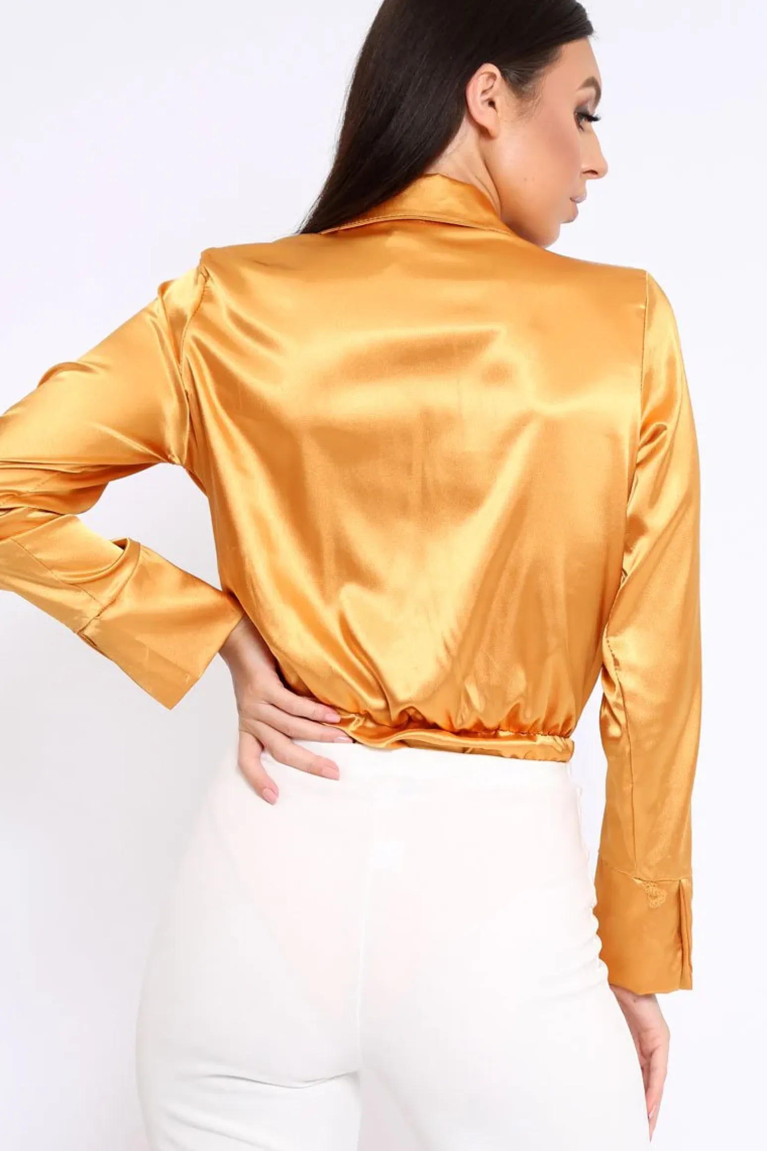 Rebellious Fashion Mustard Plunge Satin Bodysuit - Rebeka
