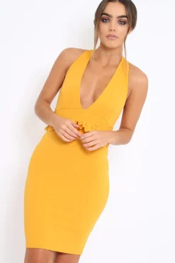 Rebellious Fashion Mustard Racer Back Frill Midi Dress - Camilla