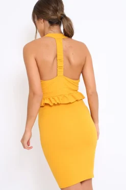 Rebellious Fashion Mustard Racer Back Frill Midi Dress - Camilla
