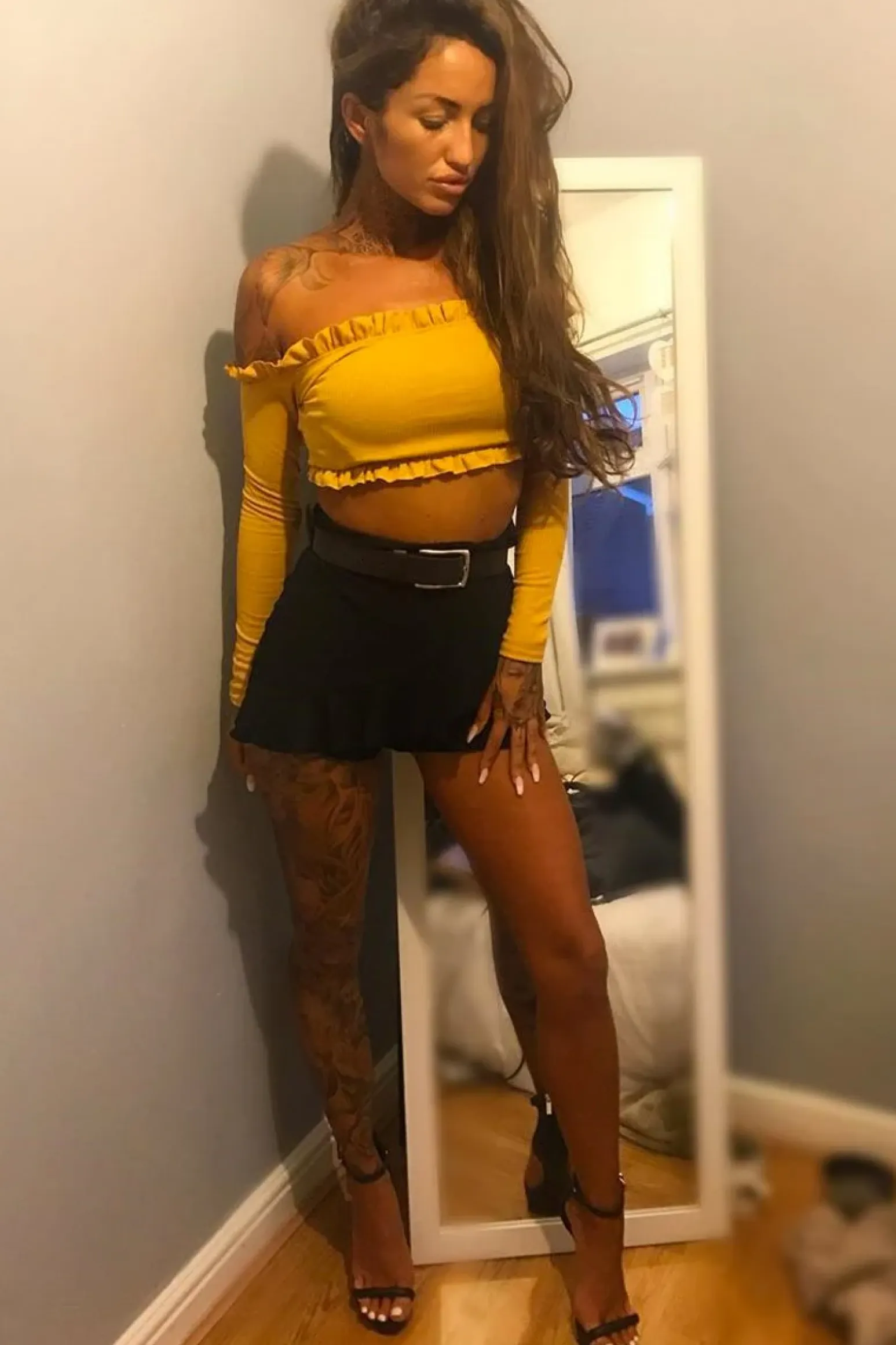 Rebellious Fashion Mustard Ribbed Frill Bardot Crop Top - Cassidy