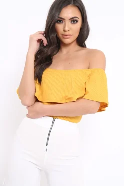 Rebellious Fashion Mustard Ribbed Frill Bodysuit - Charl