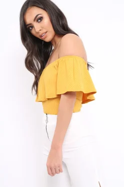 Rebellious Fashion Mustard Ribbed Frill Bodysuit - Charl