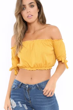 Rebellious Fashion Mustard Ribbed Frill Gypsy Top - Maysia