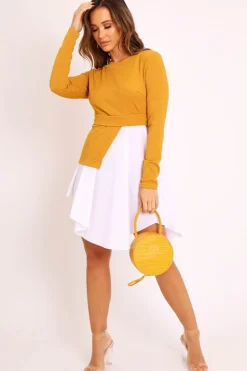 Rebellious Fashion Mustard Ribbed Jumper Shirt Dress - Vita