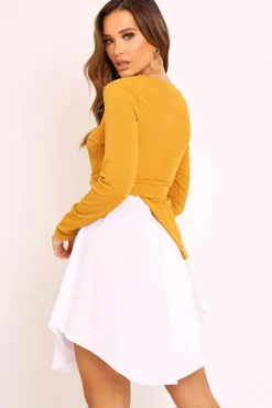 Rebellious Fashion Mustard Ribbed Jumper Shirt Dress - Vita