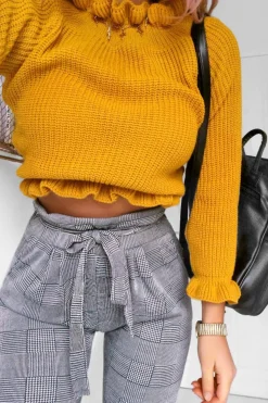 Rebellious Fashion Mustard Ruffle Hem Chunky Knit Crop Jumper - Alannah