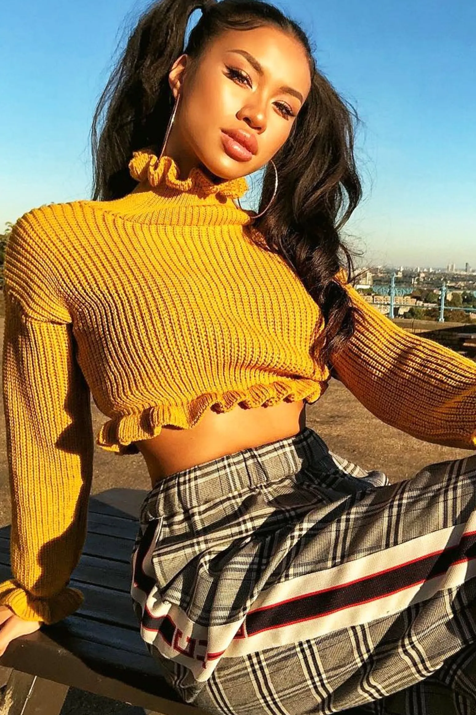 Rebellious Fashion Mustard Ruffle Hem Chunky Knit Crop Jumper - Alannah