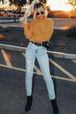 Rebellious Fashion Mustard Ruffle Hem Chunky Knit Crop Jumper - Alannah
