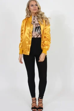 Rebellious Fashion Mustard Satin Bomber Jacket - Neve