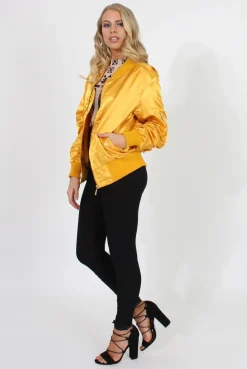 Rebellious Fashion Mustard Satin Bomber Jacket - Neve