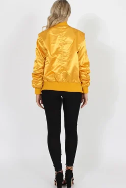 Rebellious Fashion Mustard Satin Bomber Jacket - Neve