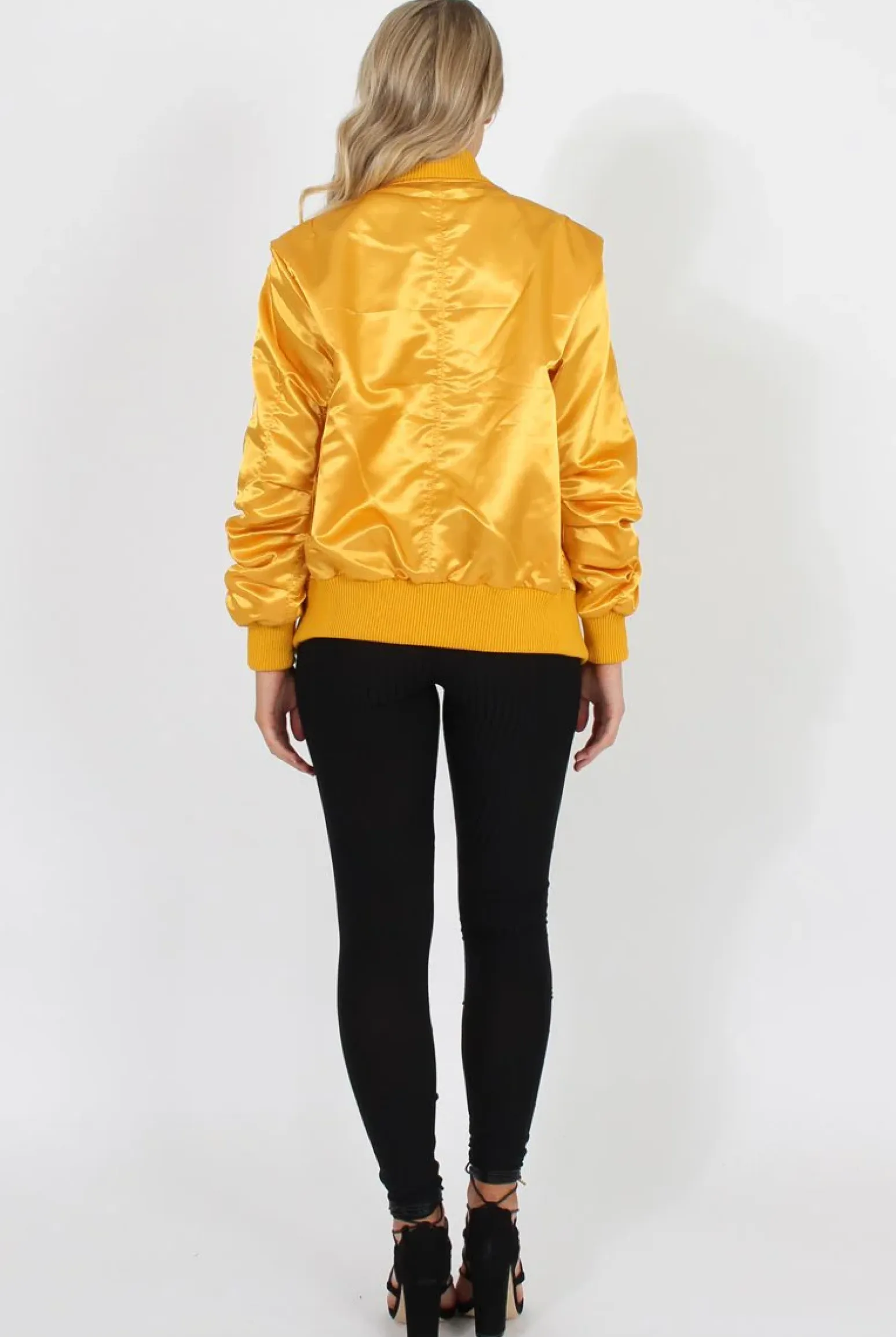 Rebellious Fashion Mustard Satin Bomber Jacket - Neve