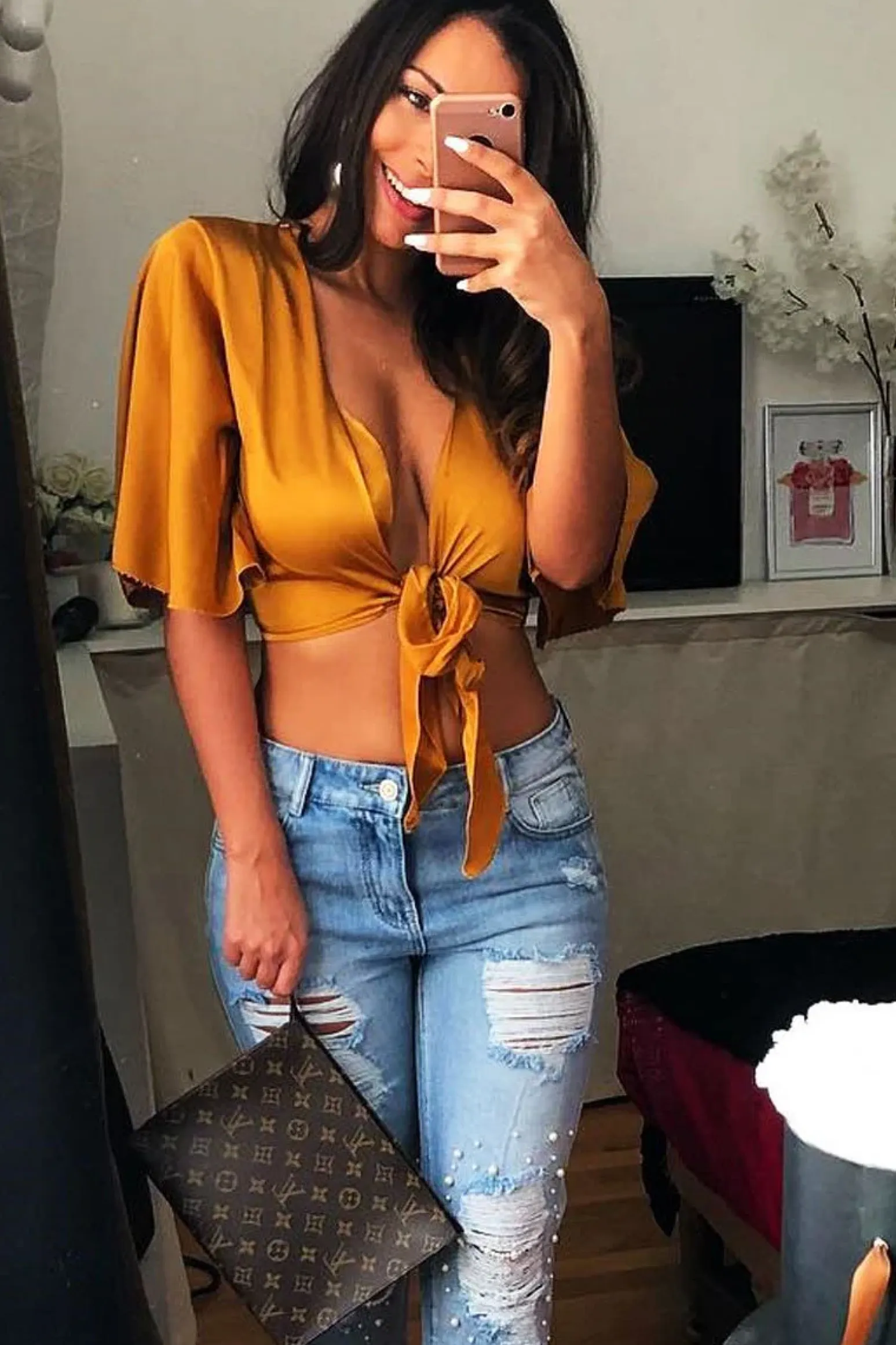 Rebellious Fashion Mustard Satin Tie Crop Top - Alara