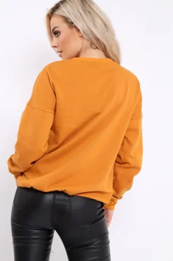 Rebellious Fashion Mustard Sequin Embellished Rock Eagle Slogan Sweatshirt - Zaria