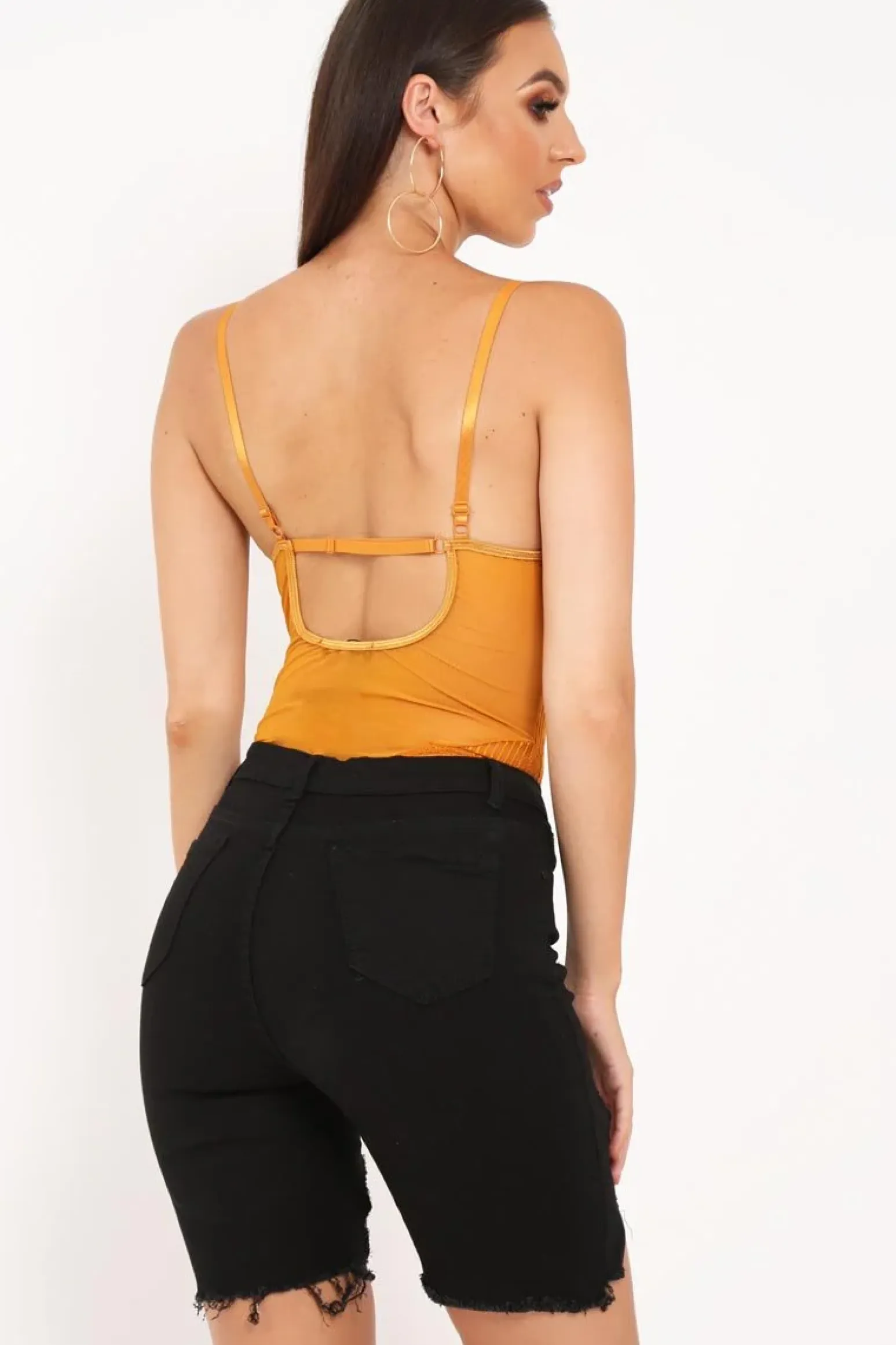 Rebellious Fashion Mustard Sheer Lace Bodysuit - Katia