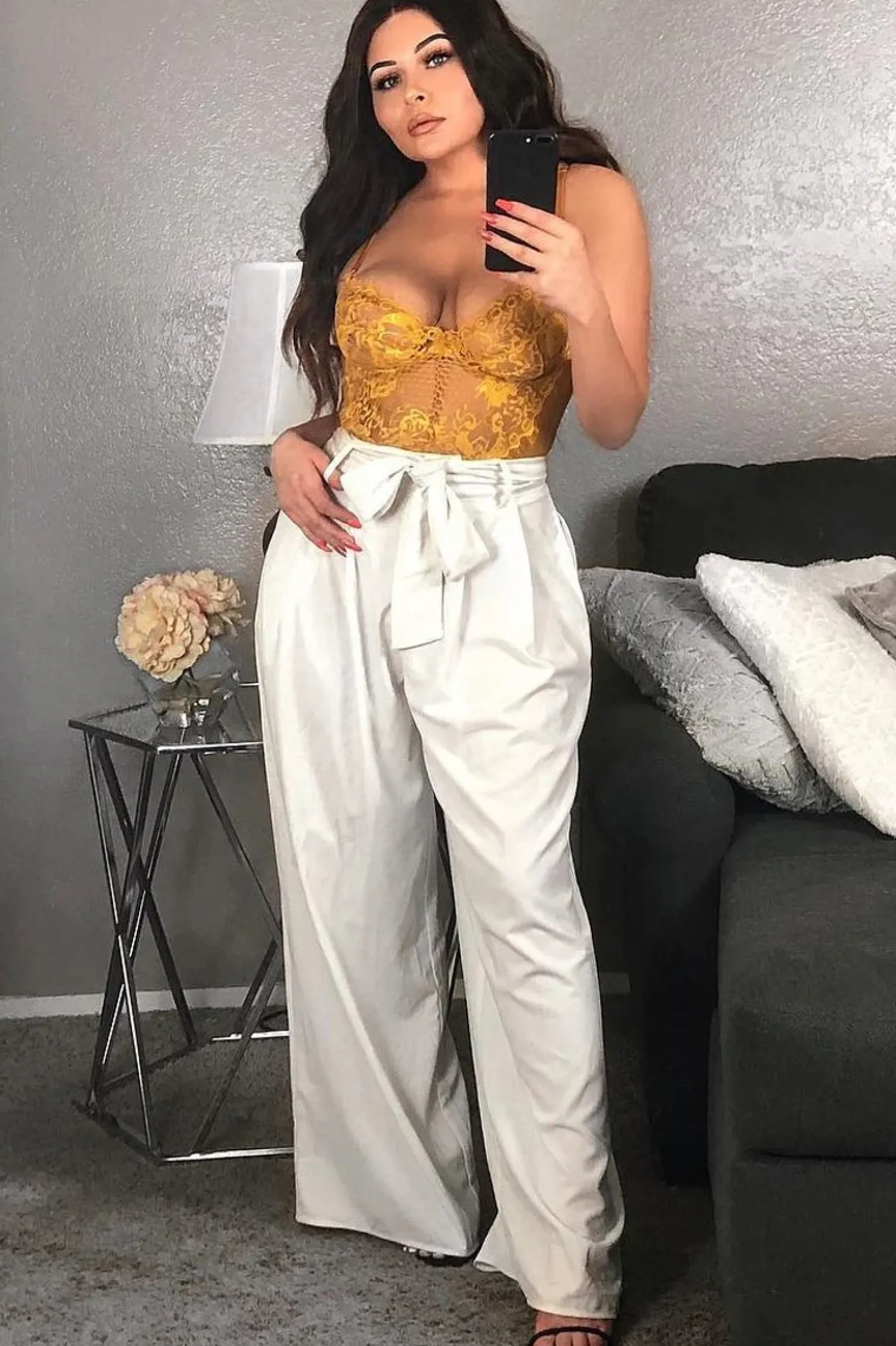 Rebellious Fashion Mustard Sheer Lace Bodysuit - Katia